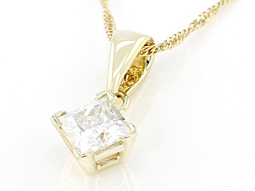Pre-Owned MOISSANITE FIRE(R) .70CT DEW PRINCESS CUT 14K YELLOW GOLD SOLITAIRE PENDANT & SINGAPORE CH