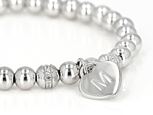 Pre-Owned .14ctw Round White Zircon Rhodium Over Sterling Silver Stretch Bead 