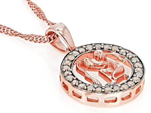 Pre-Owned Engild™ 0.25ctw Round Champagne Diamond 14k Rose Gold Over Sterling Silver Aquarius Pendan