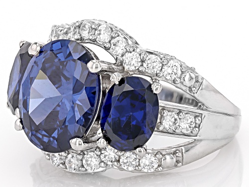 Pre-Owned Bella Luce® Esotica™ 12.30ctw Tanzanite And White Diamond Simulants Rhodium Over Silver Ri - Size 7