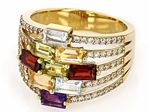 Pre-Owned 2.99ctw Multi Gemstone 18k Yellow Gold Over Sterling Silver Ring - Size 6