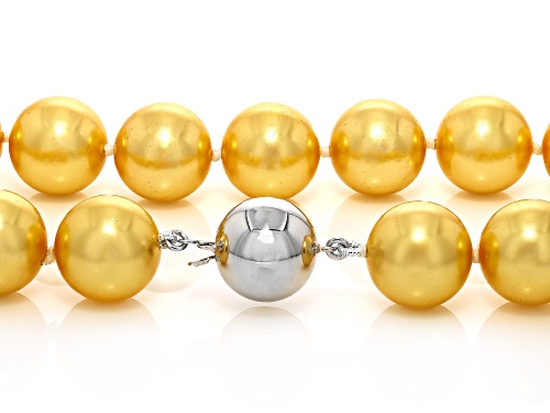 Pre-Owned Pearlfection® 14mm Golden South Sea Simulant Rhodium Over Sterling Silver 24 Inch Strand - Size 24