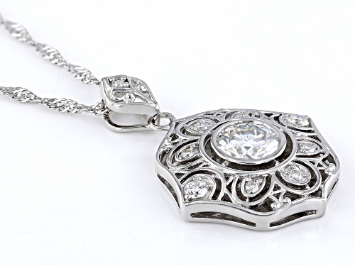 Pre-Owned MOISSANITE FIRE(R) 1.46CTW DEW ROUND PLATINEVE(R) PENDANT & SINGAPORE CHAIN