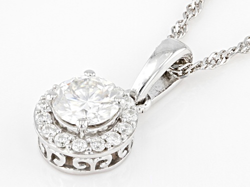 Pre-Owned MOISSANITE FIRE(R) .95CTW DEW ROUND PLATINEVE(R) HALO PENDANT & SINGAPORE CHAIN