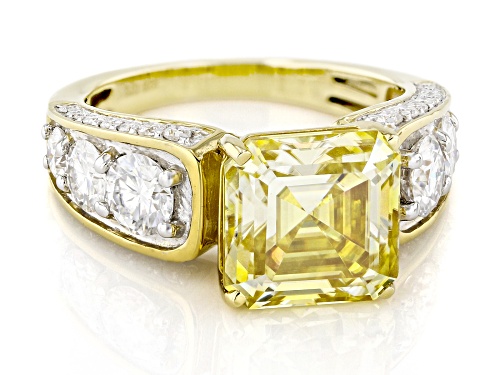 Pre-Owned MOISSANITE FIRE® & YELLOW MOISSANITE 6.32CTW DEW ASSCHER AND ROUND 14K YELLOW GOLD OVER SI - Size 9