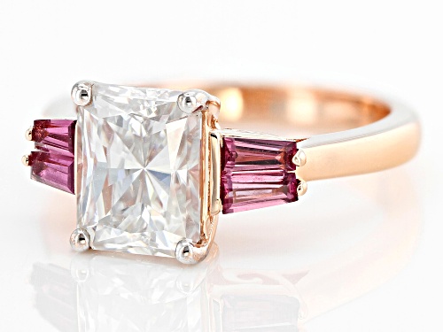 Pre-Owned MOISSANITE FIRE® 2.70CT DEW OCTAGONAL RADIANT CUT & RHODOLITE 14K ROSE GOLD OVER SILVER RI - Size 8