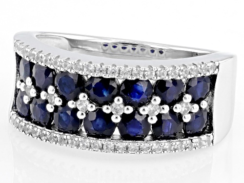 Pre-Owned 1.99ctw Round Blue Sapphire With 0.30ctw White Zircon Rhodium Over Sterling Silver Band Ri - Size 6