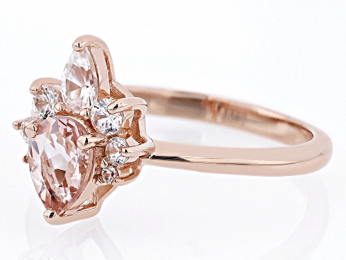 Pre-Owned 0.50ct Peach Morganite With 0.48ctw White Zircon 18k Rose Gold Over Sterling Silver Ring - Size 9