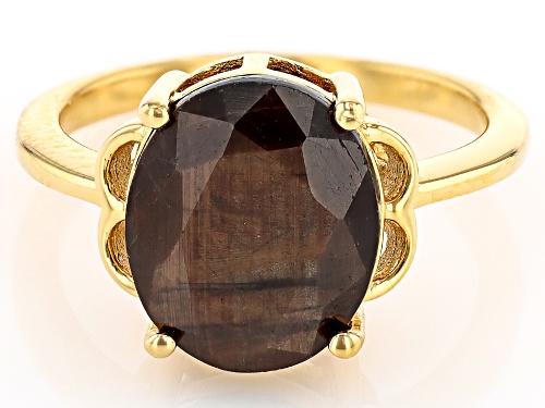 Pre-Owned 6.18ct Oval Golden Sheen Sapphire 18k Yellow Gold Over Sterling Silver Ring - Size 8