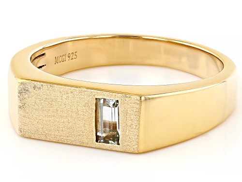 Pre-Owned 0.17ct Baguette Aquamarine 18k Yellow Gold Over Sterling Silver Men's Signet Ring - Size 12