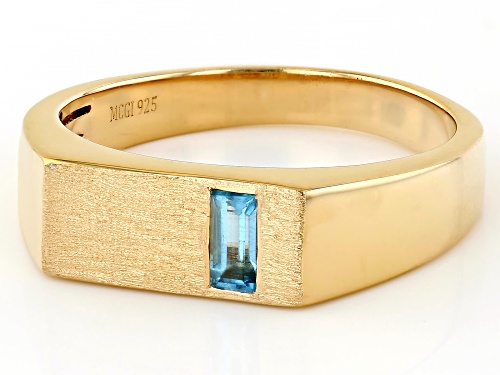 Pre-Owned 0.21ct Baguette Swiss Blue Topaz 18k Yellow Gold Over Sterling Silver Men's Signet Ring - Size 12