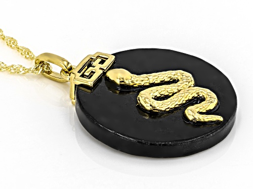 Pre-Owned 25mm Black Jadeite 18k Yellow Gold Over Sterling Silver Snake Pendant With Chain