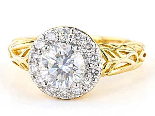 Pre-Owned MOISSANITE FIRE(R) 1.62CTW DEW ROUND BRILLIANT 14K YELLOW GOLD OVER SILVER RING - Size 9