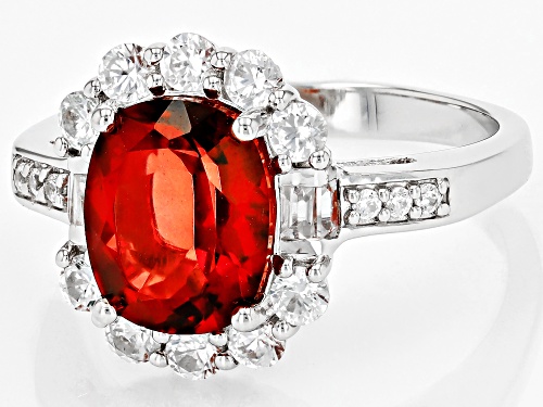Pre-Owned 2.16ct Cushion Red Labradorite With 1.08ctw White Zircon Rhodium Over Sterling Silver Ring - Size 10