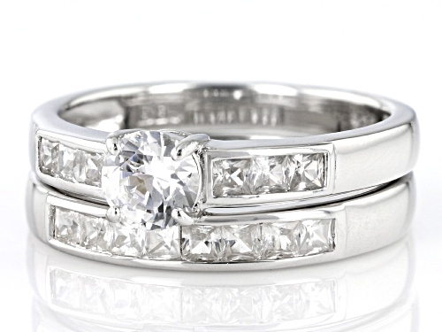 Pre-Owned 0.62ct Round And 0.83ctw Square White Zircon Rhodium Over Sterling Silver Stackable Ring - Size 10