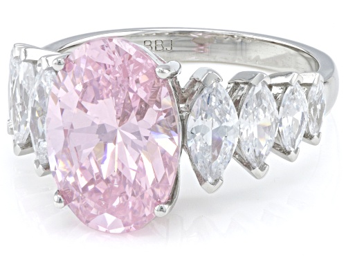 Pre-Owned Bella Luce® 10.31ctw Pink And White Diamond Simulants Rhodium Over Silver Ring(6.25ctw DEW - Size 10