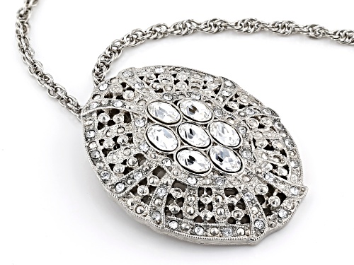 Pre-Owned 1928 Jewelry® Oval White Crystal Silver-Tone Necklace - Size 16