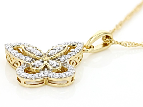Pre-Owned MOISSANITE FIRE(R) .60CTW DEW 14K YELLOW GOLD OVER SILVER BUTTERFLY PENDANT & SINGAPORE CH