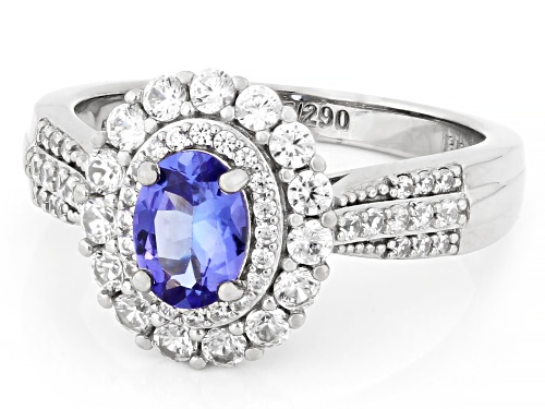 Pre-Owned 58th Anniversary 0.72ct Tanzanite, 1.01ctw Zircon Platinum Over Sterling Silver Ring With - Size 8
