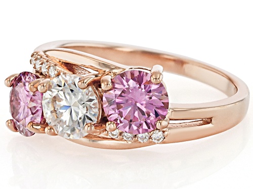 Pre-Owned MOISSANITE FIRE® AND PINK MOISSANITE 2.48CTW DEW ROUND 14K ROSE OVER SILVER RING - Size 7