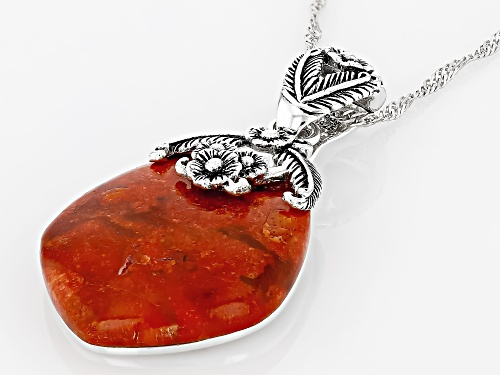 Pre-Owned Southwest Style by JTV™ 25x22mm Red Sponge Coral Sterling Silver Enhancer Pendant With Cha