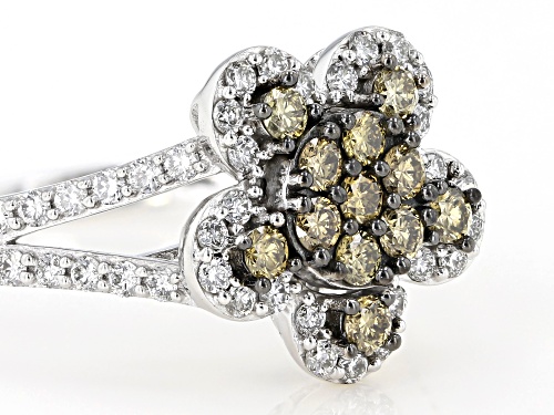 Pre-Owned Prazana® Lab-Grown Diamonds 0.85ctw White And Champagne Diamond 14k White Gold Flower Ring - Size 7