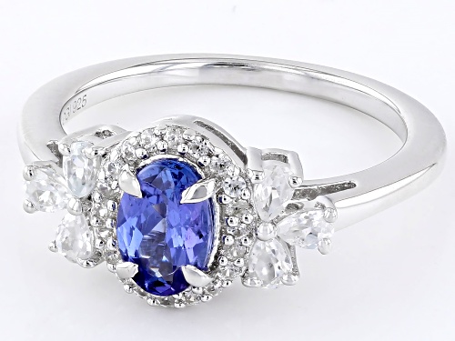 Pre-Owned 0.63ct Tanzanite with 0.62ctw White Zircon Rhodium Over Sterling Silver Ring - Size 12
