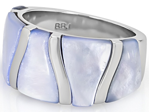 Pre-Owned Pacific Style™ Blue Mother-of-Pearl Rhodium Over Sterling Silver Band Ring - Size 6