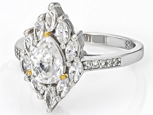 Pre-Owned 2.09ctw White Zircon 18k Yellow Gold and Rhodium Over Sterling Silver Ring - Size 9