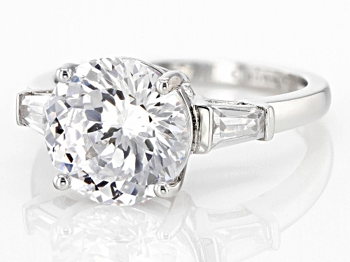 Pre-Owned Bella Luce® 4.56ctw White Diamond Simulant Rhodium Over Sterling Silver 100 Facet Ring(2.7 - Size 10