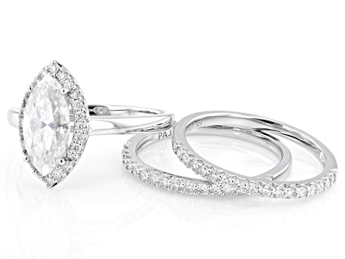 Pre-Owned MOISSANITE FIRE® 2.48CTW DEW MARQUISE CUT AND ROUND BRILLIANT PLATINEVE® RING WITH 2 BANDS - Size 6