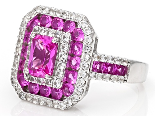 Pre-Owned 2.53ctw Lab Pink Sapphire with 0.85ctw Lab White Sapphire Rhodium Over Sterling Silver Rin - Size 8