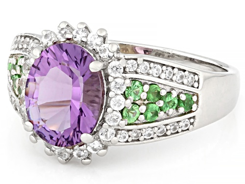 Pre-Owned 1.45ct Concave Cut Canela Amethyst with 0.72ctw Tsavorite & White Zircon Platinum Over Sil - Size 5