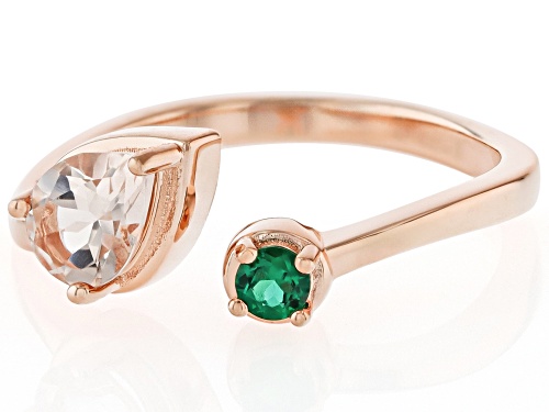 Pre-Owned 0.54ct Peach Morganite With 0.08ct Lab Created Emerald 18k Rose Gold Over Sterling Silver - Size 6