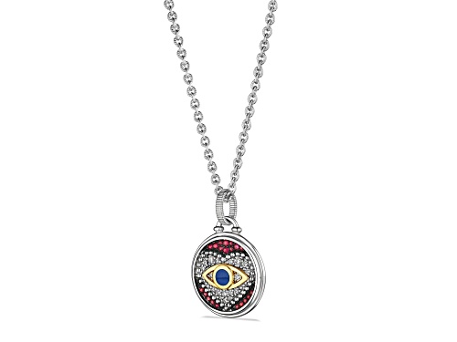 Pre-Owned Judith Ripka Couture Little Luxuries Ruby & Diamond Rhodium & 18k Gold Over Silver Pendant