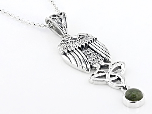 Pre-Owned Artisan Collection of Ireland™ Connemara Marble & Cubic Zirconia Sterling Silver Owl Penda