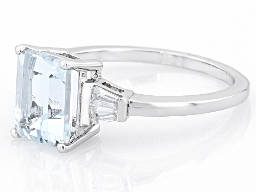 Pre-Owned 1.70ct Rectangular Octagonal Aquamarine With 0.27ctw White Zircon Rhodium Over Sterling Si - Size 9