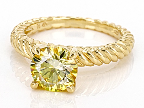 Pre-Owned MOISSANITE FIRE® YELLOW 1.90CT DEW ROUND BRILLIANT 14K YELLOW GOLD OVER SILVER RING - Size 11