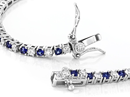 Pre-Owned Prazana® Lab-Grown Diamonds 3.31ctw Lab Sapphire And White Diamond Rhodium Over Silver Bra - Size 7.25