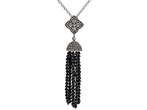 Pre-Owned 16.20ctw Round Black Spinel with Round Marcasite Oxidized Sterling Silver Necklace - Size 18