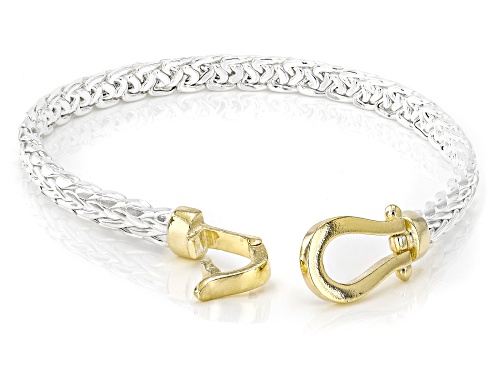 Pre-Owned 18k Yellow Gold Over Sterling Silver and Sterling Silver Two-Tone Wheat Link Buckle Bracel - Size 7.25