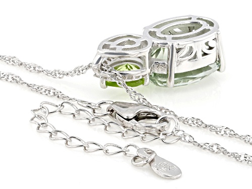 Pre-Owned 4.92ctw Concave Cut Prasiolite with Manchurian Peridot™ & Zircon Rhodium Over Silver Penda