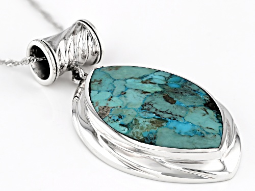 Pre-Owned 37.4x22.5mm Marquise Inlay Composite Turquoise Sterling Silver Pendant With Chain