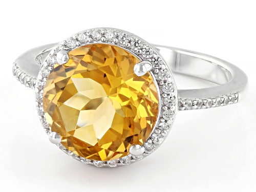 Pre-Owned 2.98ct Citrine with 0.14ctw White Zircon Rhodium Over Sterling Silver Ring - Size 6