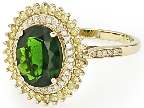 Pre-Owned 2.30ct Chrome Diopside With 0.32ctw Yellow And 0.21ctw White Diamond 10k Yellow Gold Ring - Size 5