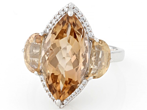 Pre-Owned 6.29ctw Champagne Quartz with 0.17ctw White Zircon Rhodium Over Sterling Silver Ring - Size 9