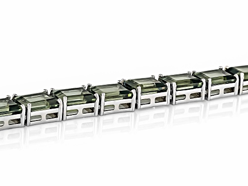 Pre-Owned 48.79ctw Rectangular Octagonal Green Labradorite Rhodium Over Sterling Silver Tennis Brace - Size 7.25