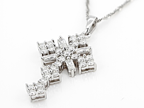 Pre-Owned MOISSANITE FIRE® 1.46CTW DEW ROUND & BAGUETTE PLATINEVE® CROSS PENDANT & CHAIN