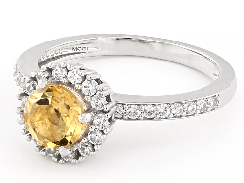 Pre-Owned 0.67ct Citrine with 0.47ctw White Zircon Rhodium Over Sterling Silver Spinner Ring - Size 6