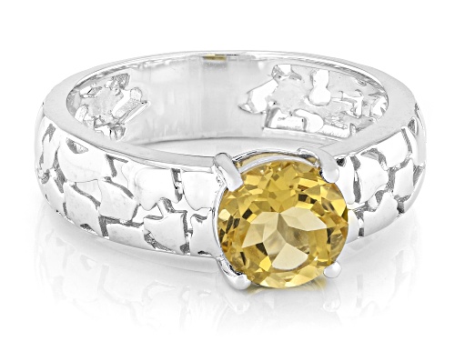 Pre-Owned 0.97ct Yellow Citrine Rhodium Over Sterling Silver Cobblestone Ring - Size 6